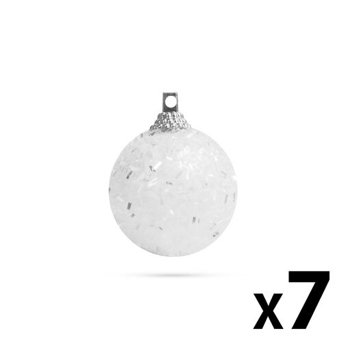 58221A • Dekoračná snehová guľa - zavesiteľná - 4 cm - 7 ks / balenie