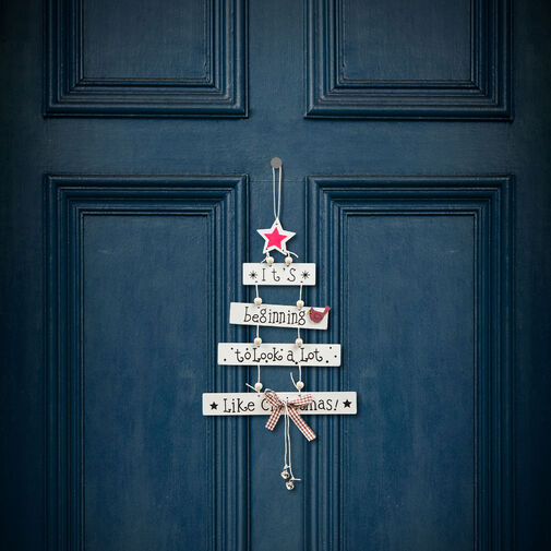 58246B • Vianočná dekorácia z dreva - s vešiakom - 17 x 30 cm - sivá