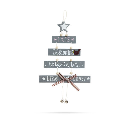 58246B • Vianočná dekorácia z dreva - s vešiakom - 17 x 30 cm - sivá