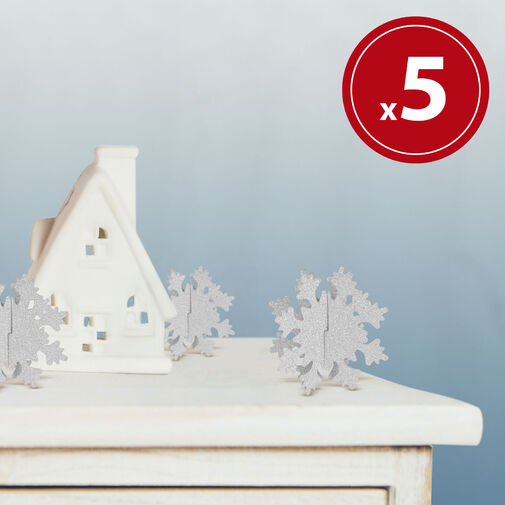 58252A • Vianočná dekorácia na stôl - snehová vločka  - strieborný - 7 x 7 cm - 5 ks / balenie