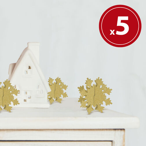 58252B • Vianočná dekorácia na stôl - snehová vločka - zlatá - 7 x 7 cm - 5 ks / balenie