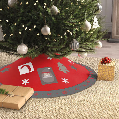 58277A • Obrus pod vianočný strom - 97 cm - polyester - sivý / červený
