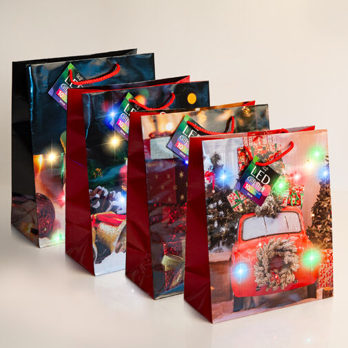 58326 • Darčeková taška-10 farebných LED, papier - 265 x 127 x 330 mm - 4 druhy/balenie - 12 ks/balenie