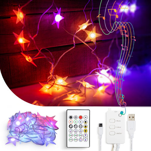 58385 • Smart sveteľná reťaz - hviezda - USB - 25 RGB LED - 5 m - Bluetooth