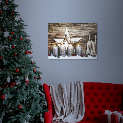 58453B • Vianočný LED obrázok - s vešiakom na stenu , 2 x AA, 40 x 30 cm