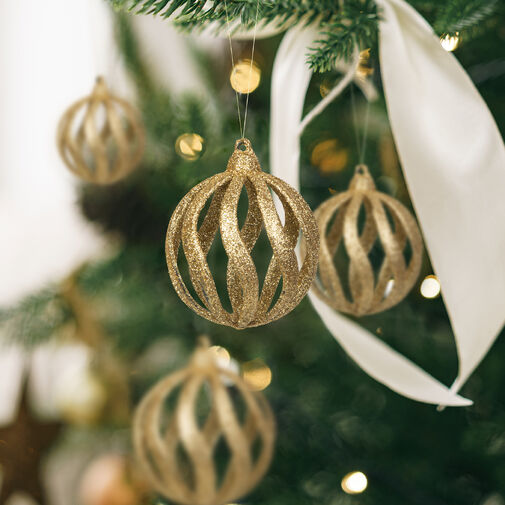58522A • Sada ozdôb na vianočný strom - glitrové zlaté gule - 7 cm - 6 ks / balenie