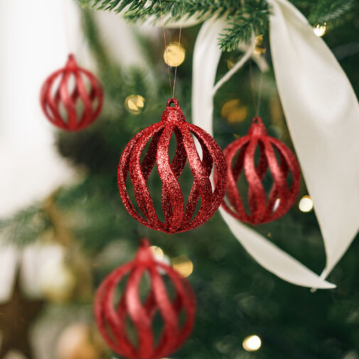 58522C • Sada ozdôb na vianočný strom - glitrové strieborné gule - 7 cm - 6 ks / balenie  
