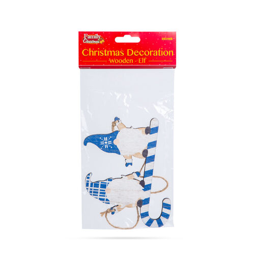 58546B • Vianočná dekorácia - Drevo, modrý trpaslík - 15 cm