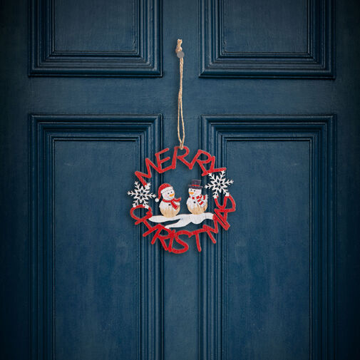 58547A • Vianočná dekorácia - drevo, červený snehuliak - 10 cm