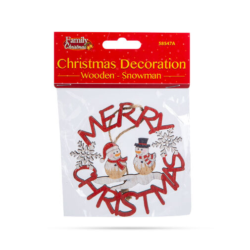 58547A • Vianočná dekorácia - drevo, červený snehuliak - 10 cm