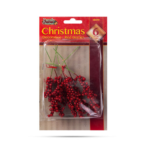 58549 • Vianočná dekorácia - červené bobule - 8 cm - 6 ks / balenie
