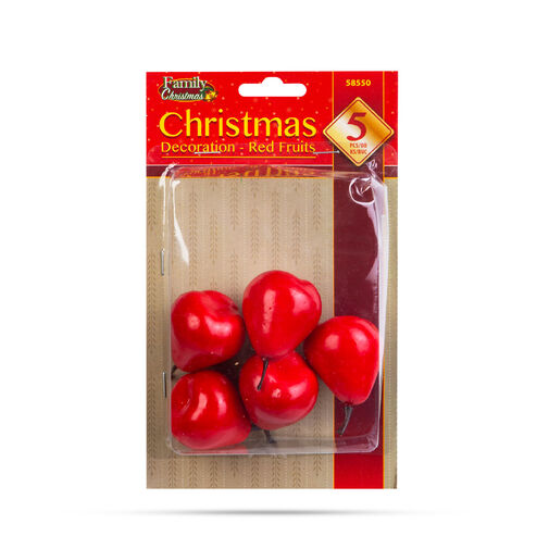 58550 • Vianočná dekorácia - červené ovocie - 6 cm - 5 ks / balenie