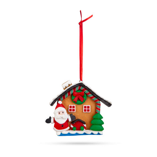 58553A • Vianočná magnetická dekorácia - 2 v 1 - medovníkový domček s mikulášom - 85 x 75 mm