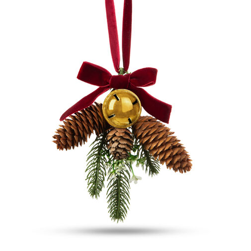 58554A • Vianočná dekorácia na dvere - strom, šiška zlatý zvonček - 16 x 15 cm