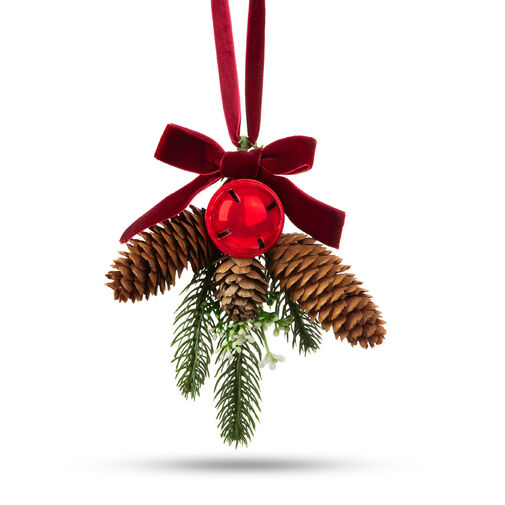 58554B • Vianočná dekorácia na dvere - strom, šiška , červená guľa - 16 x 15 cm