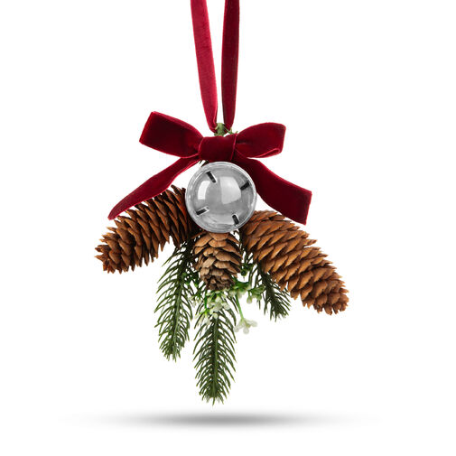 58554C • Vianočná dekorácia na dvere - strom, šiška , strieborná gula - 16 x 15 cm