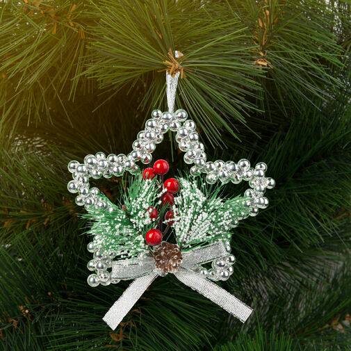 58566B • Vianočná dekorácia - zavesiteľná - strieborná hviezda - 10 cm
