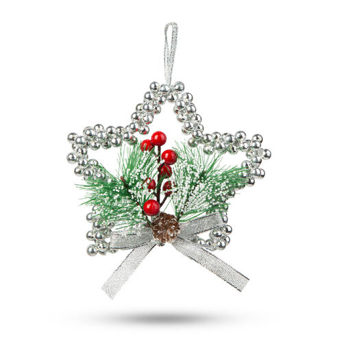 58566B • Vianočná dekorácia - zavesiteľná - strieborná hviezda - 10 cm