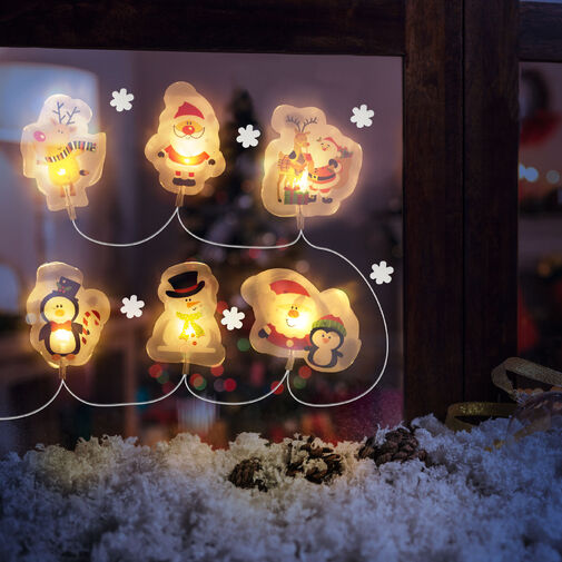 58568A • Vianočná LED sveteľná reťaz - gélová nálepka do okna - 6 LED - 2 x AA