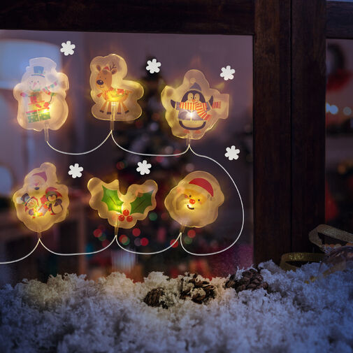 58568B • Vianočná LED sveteľná reťaz - gélová nálepka do okna - 6 LED - 2 x AA