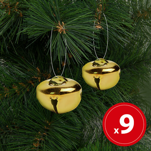 58621B • Vianočná ozdoba - zavesiteľná, zvoniaca - kov, 20 mm - zlatá - 9 ks / balenie