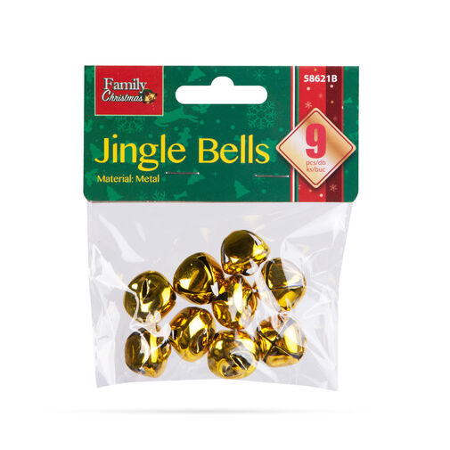 58621B • Vianočná ozdoba - zavesiteľná, zvoniaca - kov, 20 mm - zlatá - 9 ks / balenie