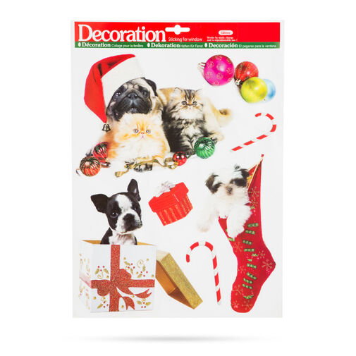 58634 • Sada vianočných dekorácií do okna - domáce zvieratká - trblietavé - 2 druhy