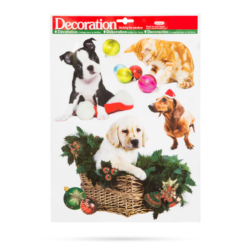 58634 • Sada vianočných dekorácií do okna - domáce zvieratká - trblietavé - 2 druhy