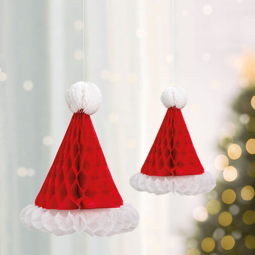 58639A • Ozdoba na vianočný strom - 3D, papier - mikulášska čiapka lampion