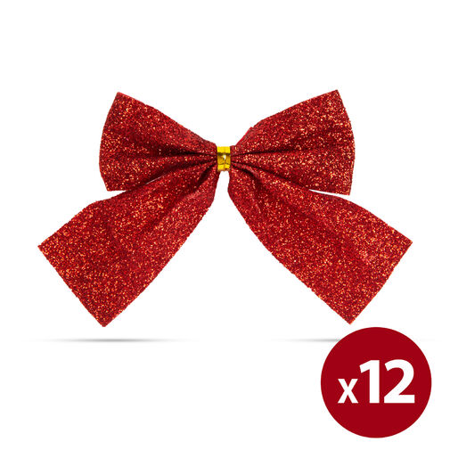 58640A • Vianočná ozdoba - sada trblietavých mašlí - červené - 12 ks / balenie