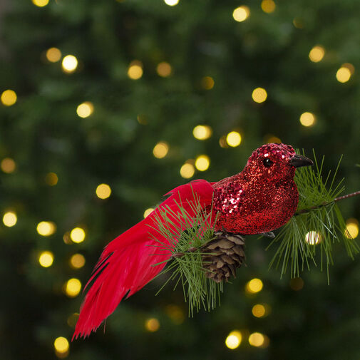 58643A • Vianočná ozdoba - so štipcom - trblietavý vták - červený - 2 ks / balenie