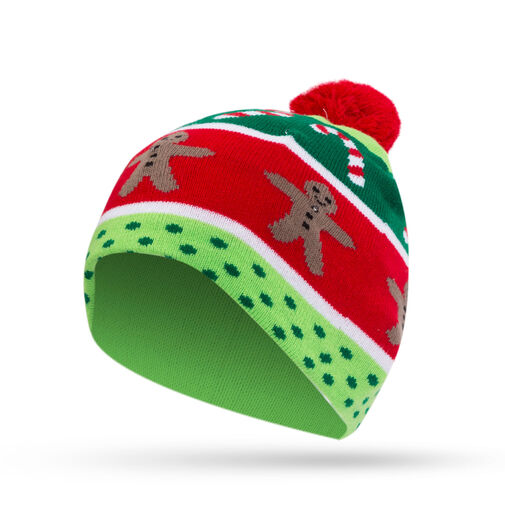 58666A • Vianočná čiapka - s farebnými LED, so strapcom, na batérie - zelená