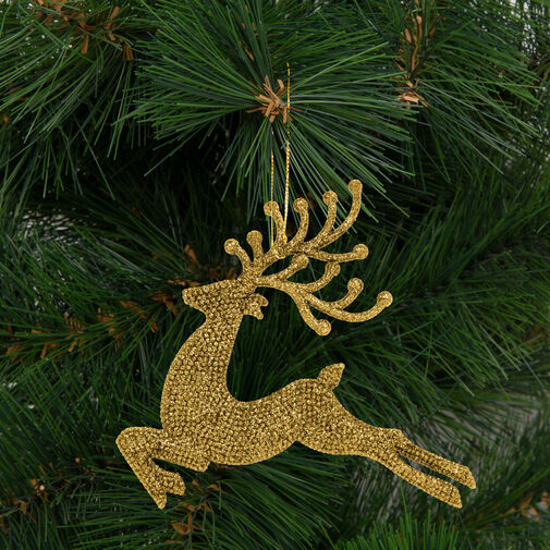 58680 • Ozdoba na vianočný strom - trblietavý sob - 12 cm - červený/zlatý/strieborný - 4 ks / balenie