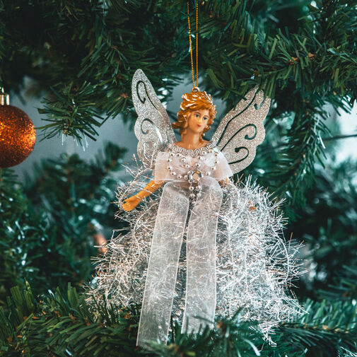 58682B • Vianočná dekorácia - anjel - 20 x 20 cm - strieborná