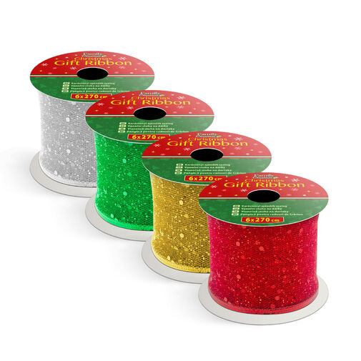 58690 • Vianočná stuha na darčeky - červená, zelená, strieborná, zlatá - 2,7 m