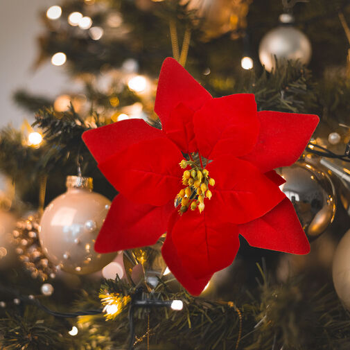 58691 • Vianočný mikulášsky kvet so štipcom - 21 cm - červený