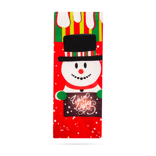 58727B • Vianočný držiak fliaš so stuhou - snehuliak - polyester - 32 x 12,5 cm