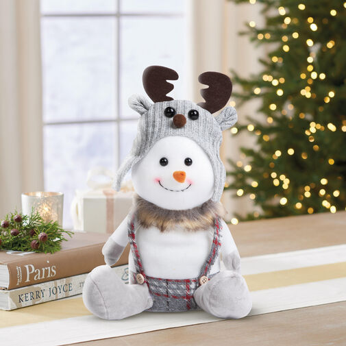 58729A • Vianočný snehuliak - s čiapkou so sobími ušami - 30 x 20 x 14 cm