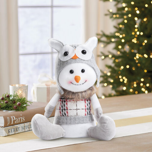 58729B • Vianočný snehuliak - s čiapkou so sovou - 30 x 20 x 14  cm