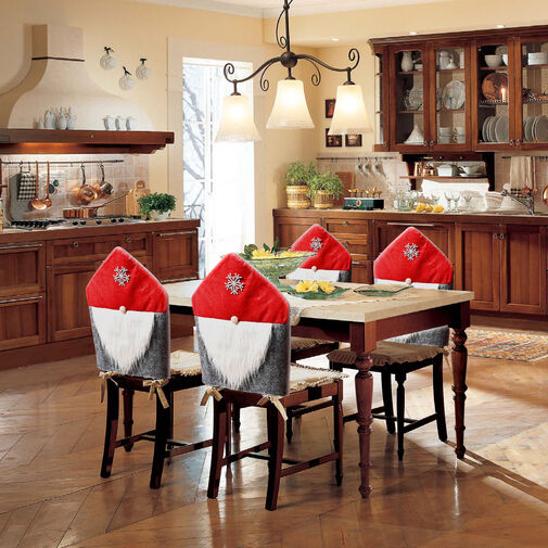 58735A • Vianočná dekorácia na stoličku - škandinávsky trpaslík - 50 x 60 cm - červená / sivá