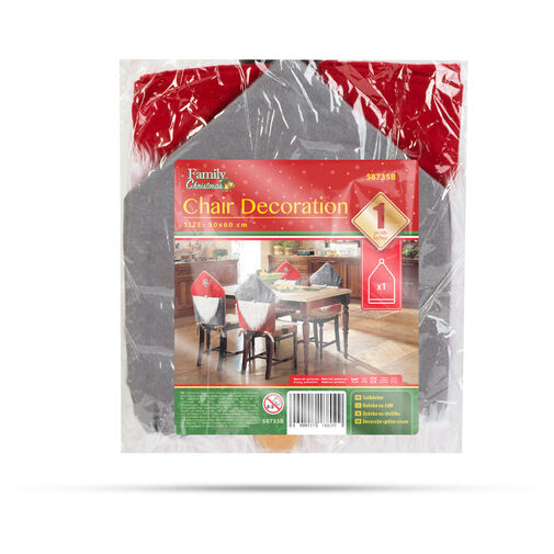 58735B • Vianočná dekorácia na stoličku - škandinávsky trpaslík - 50 x 60 cm - sivá/červená