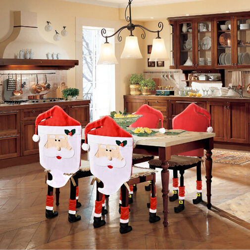 58736A • Vianočná dekorácia na stoličku sada - Mikuláš - 47 x 75 cm - červená / biela