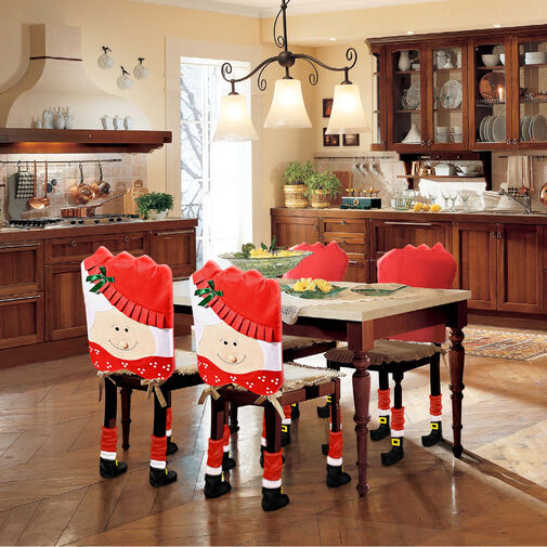58736B • Vianočná dekorácia na stoličku sada - manželka mikuláša - 50 x 55 cm - biela/červená