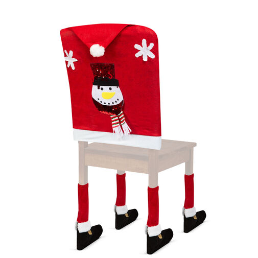 58737B • Vianočná dekorácia na stoličku sada - Snehuliak - 50 x 60 cm - červená/biela