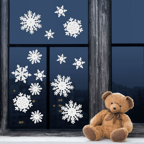 58743 • Sada vianočných dekoráciií do okna - snehová vločka - papier, biela