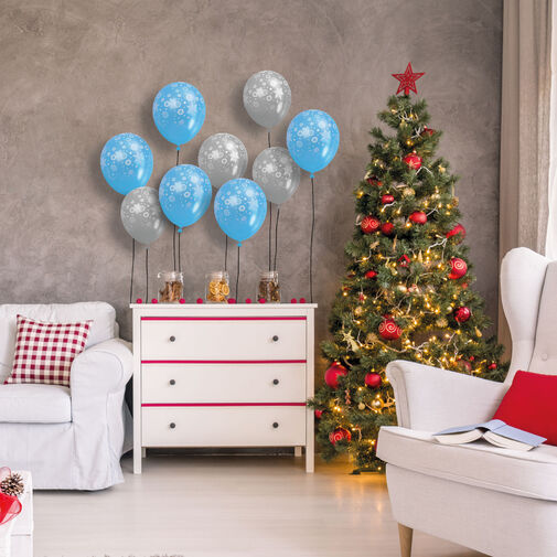 58753 • Sada balónov - modré-strieborné, vianočný motív - 12 ks / balenie