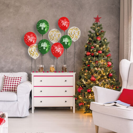 58754 • Sada balónov - červené, zelené, zlaté, vianočný motív - 12 ks / balenie