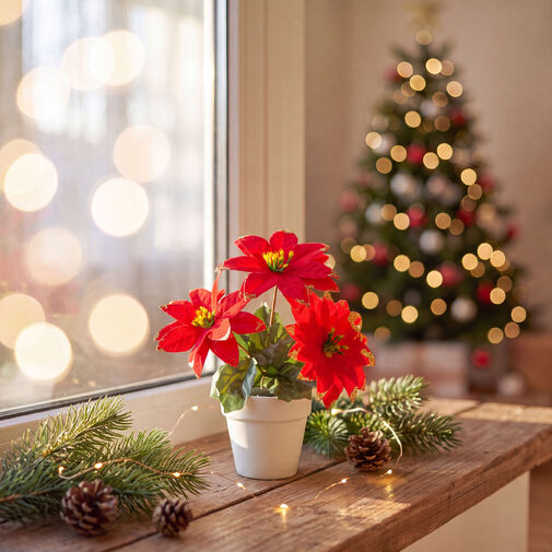 58856 • Poinsettia v kvetináči – červená – 18 cm