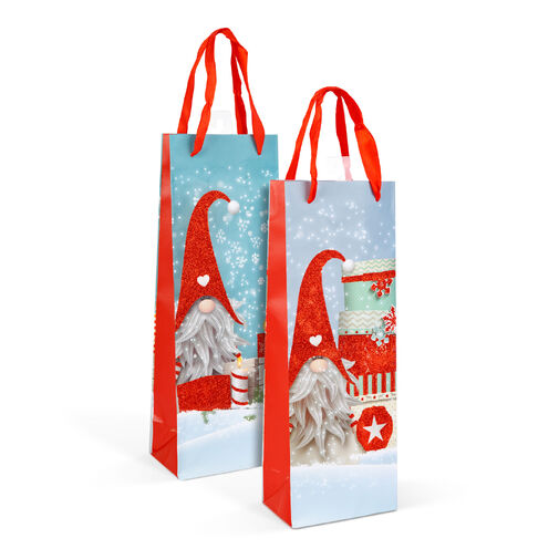 58874 • Vianočná darčeková taška - so vzorom škriatka, s trblietkami - 13x36x9 cm - 2 druhy - 12 ks/balenie