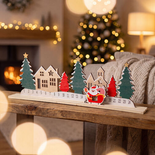 58879 • Adventný kalendár - vianočná dedinka - MDF - 40 x 12 cm